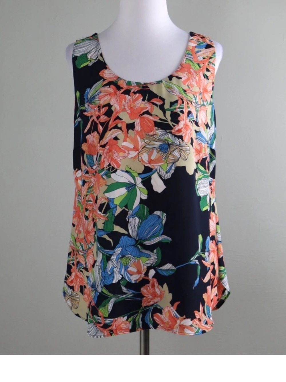 NWOT CHICO'S Reversible 2 in 1 Tropical Floral Tank Top Sz 1/M Blue Orange